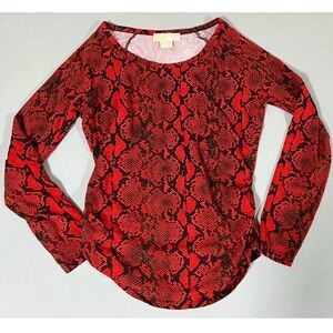 Michael Kors Red Snakeskin Print Ruched Long Sleeve Shirt Top Blouse Size M ♥️✨
